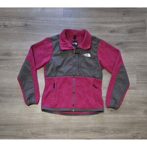North Face Fuchsia Pink Gray Denali Fleece Full Zip Jacket Polartec Womens Small